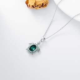 image-925 Sterling Silver Green Crystal Turtle Necklace for Women