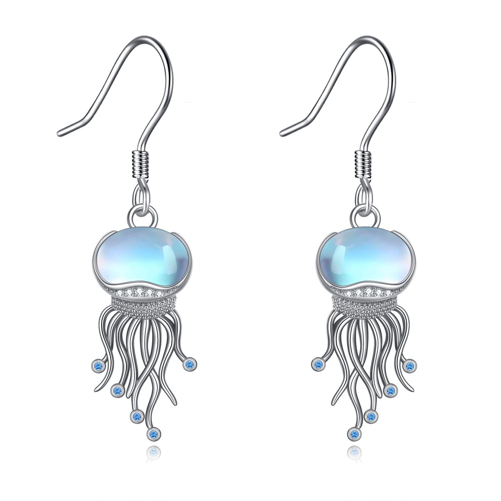 image-Sterling Silver Ocean Jellyfish Moonstone Dangle Earrings Jewelry Gifts for Women