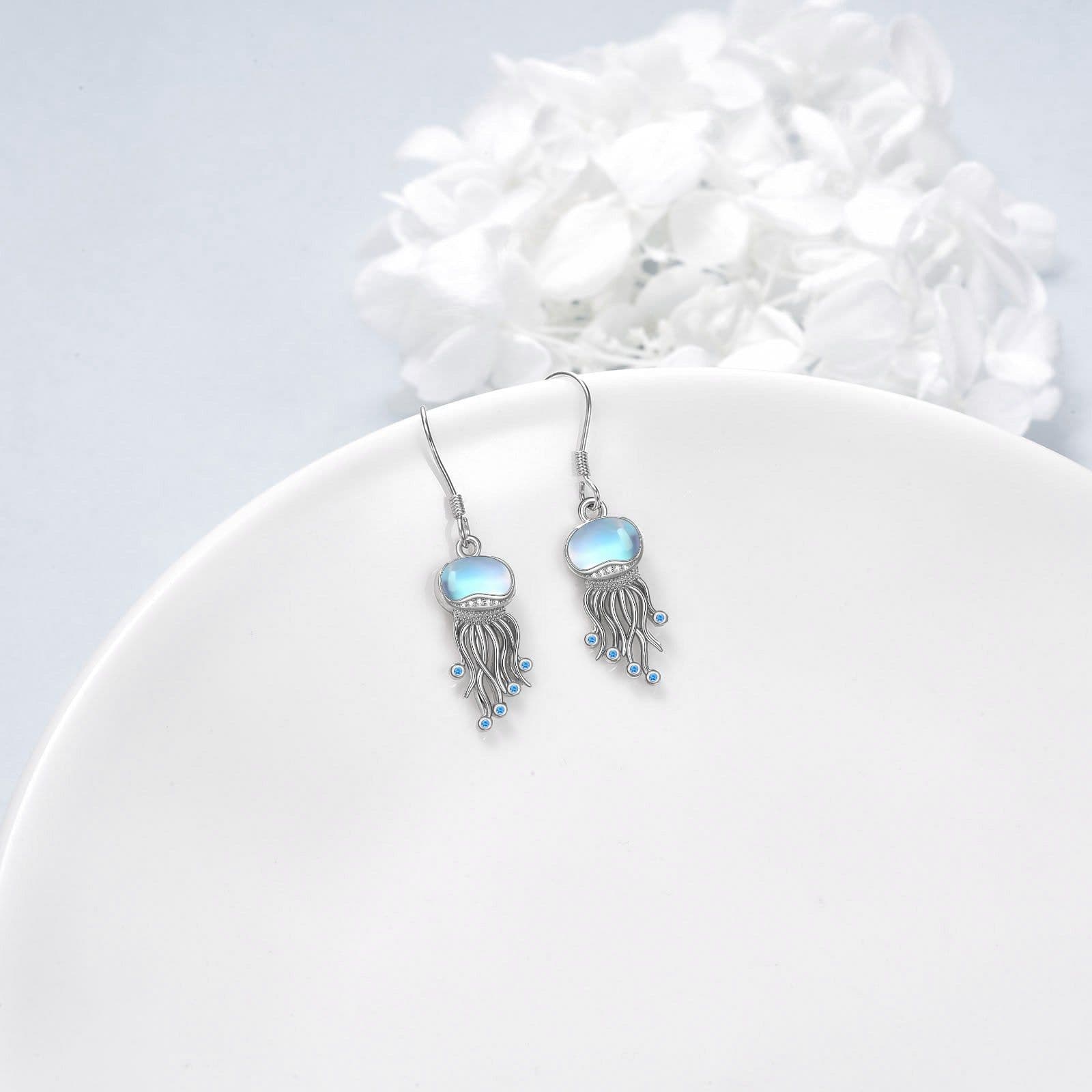 image-Sterling Silver Ocean Jellyfish Moonstone Dangle Earrings Jewelry Gifts for Women