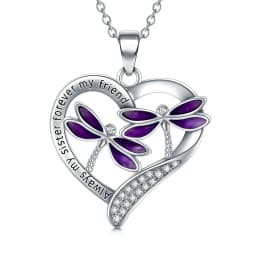 image-Purple Dragonfly Pendant Necklace in White Gold Plated Sterling Silver