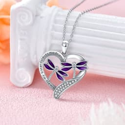 image-Purple Dragonfly Pendant Necklace in White Gold Plated Sterling Silver