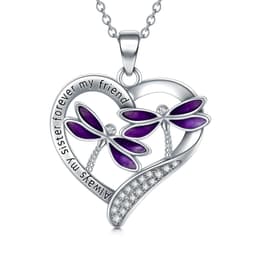 image-Purple Dragonfly Pendant Necklace in White Gold Plated Sterling Silver