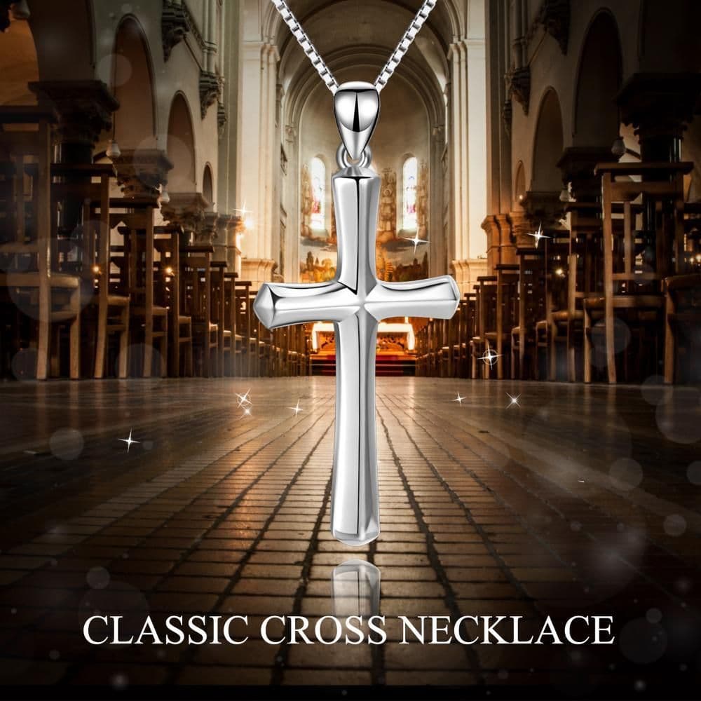 image-Sterling Silver Religious Cross Pendant Faith Hope Love Necklace Birthday Jewelry Gifts Unisex