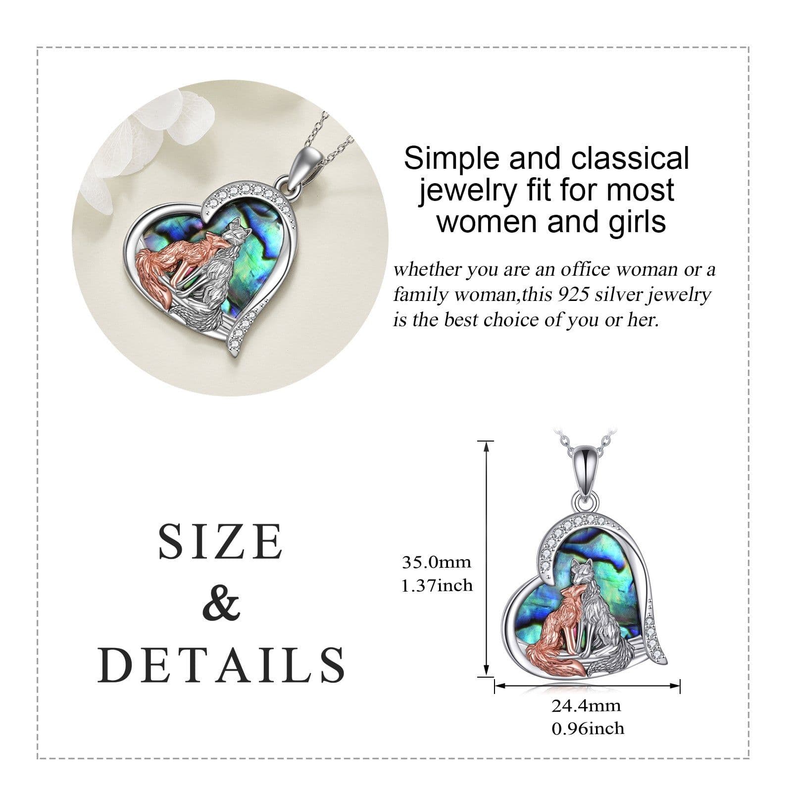image-Sterling Silver Kitsune Fox Heart Pendant Necklace Jewelry Gifts