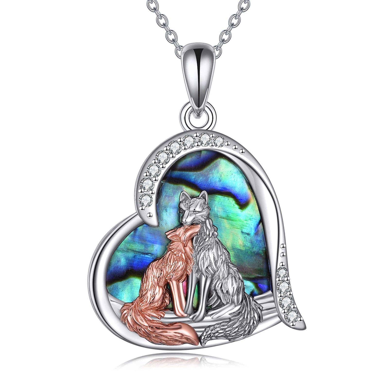 image-Sterling Silver Kitsune Fox Heart Pendant Necklace Jewelry Gifts