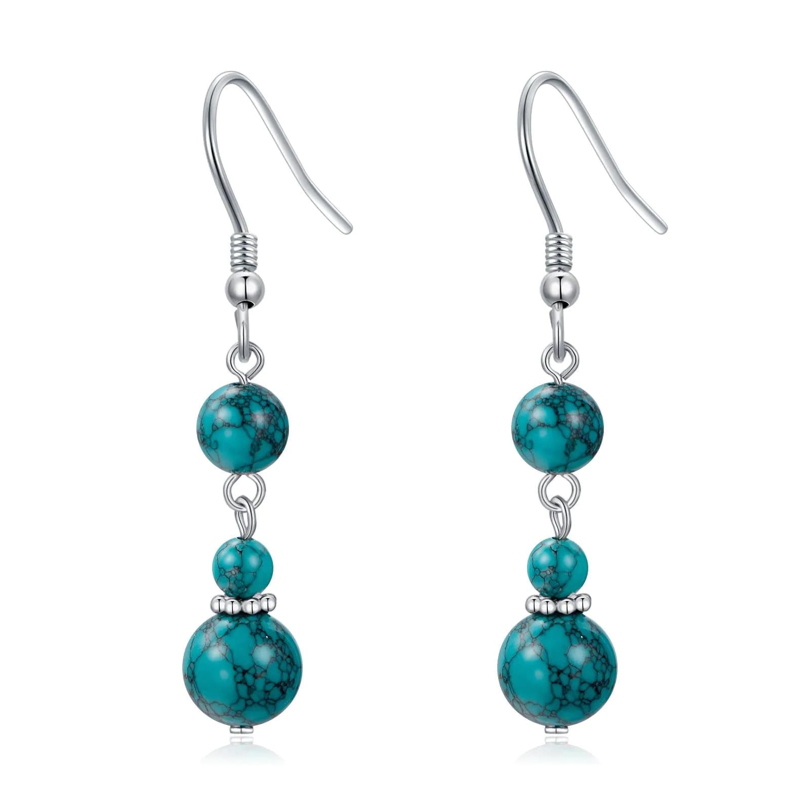 image-Turquoise Earrings for Women Sterling Silver Hooks Dangle Drop Earrings for Girls Gifts