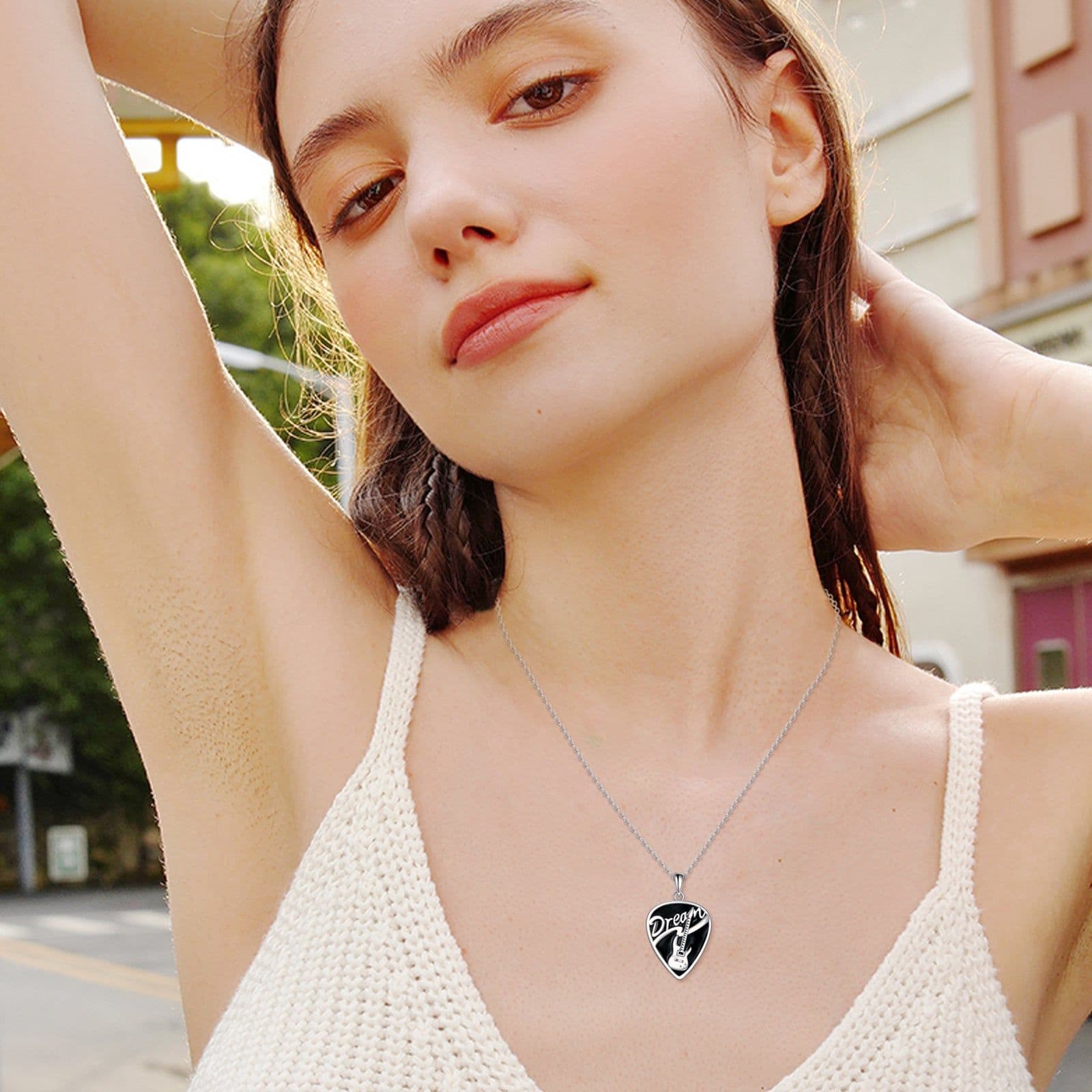 image-Sterling Silver Music Guitar Pick Pendant Necklace Jewelry Gifts for Women
