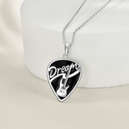 image-Sterling Silver Music Guitar Pick Pendant Necklace Jewelry Gifts for Women
