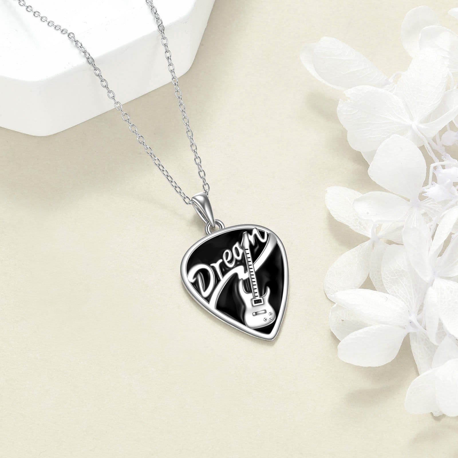 image-Sterling Silver Music Guitar Pick Pendant Necklace Jewelry Gifts for Women
