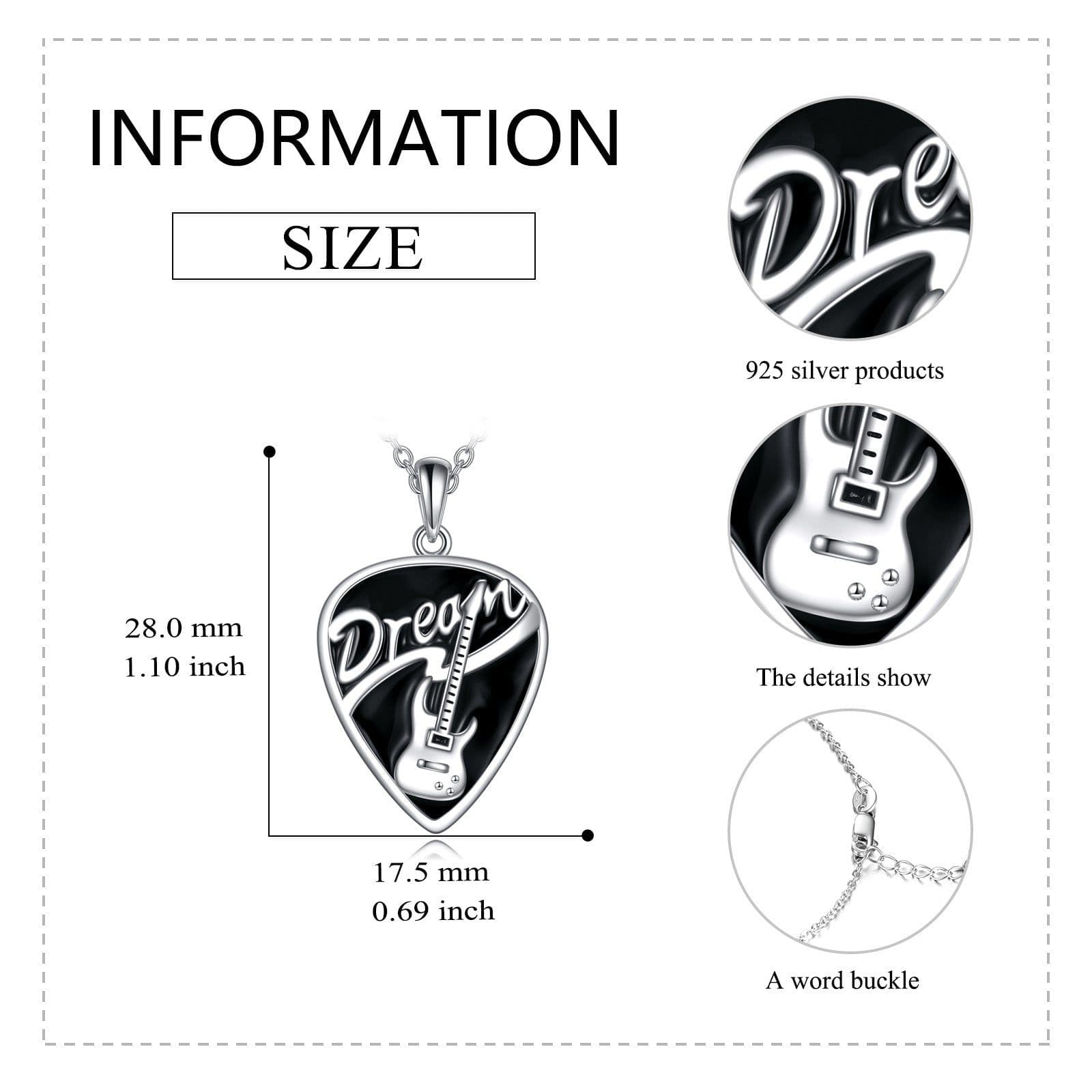 image-Sterling Silver Music Guitar Pick Pendant Necklace Jewelry Gifts for Women