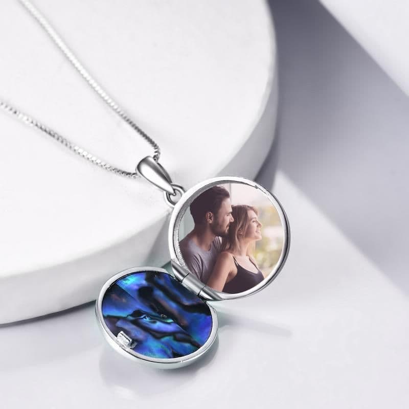 image-Personalized Flower Photo Locket Necklace 925 Sterling Silver Photo Pendant