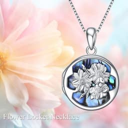 image-Personalized Flower Photo Locket Necklace 925 Sterling Silver Photo Pendant