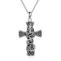 image-Cross Necklace Sterling Silver Cross Faith Celtic Dragon Jewelry for Women Men