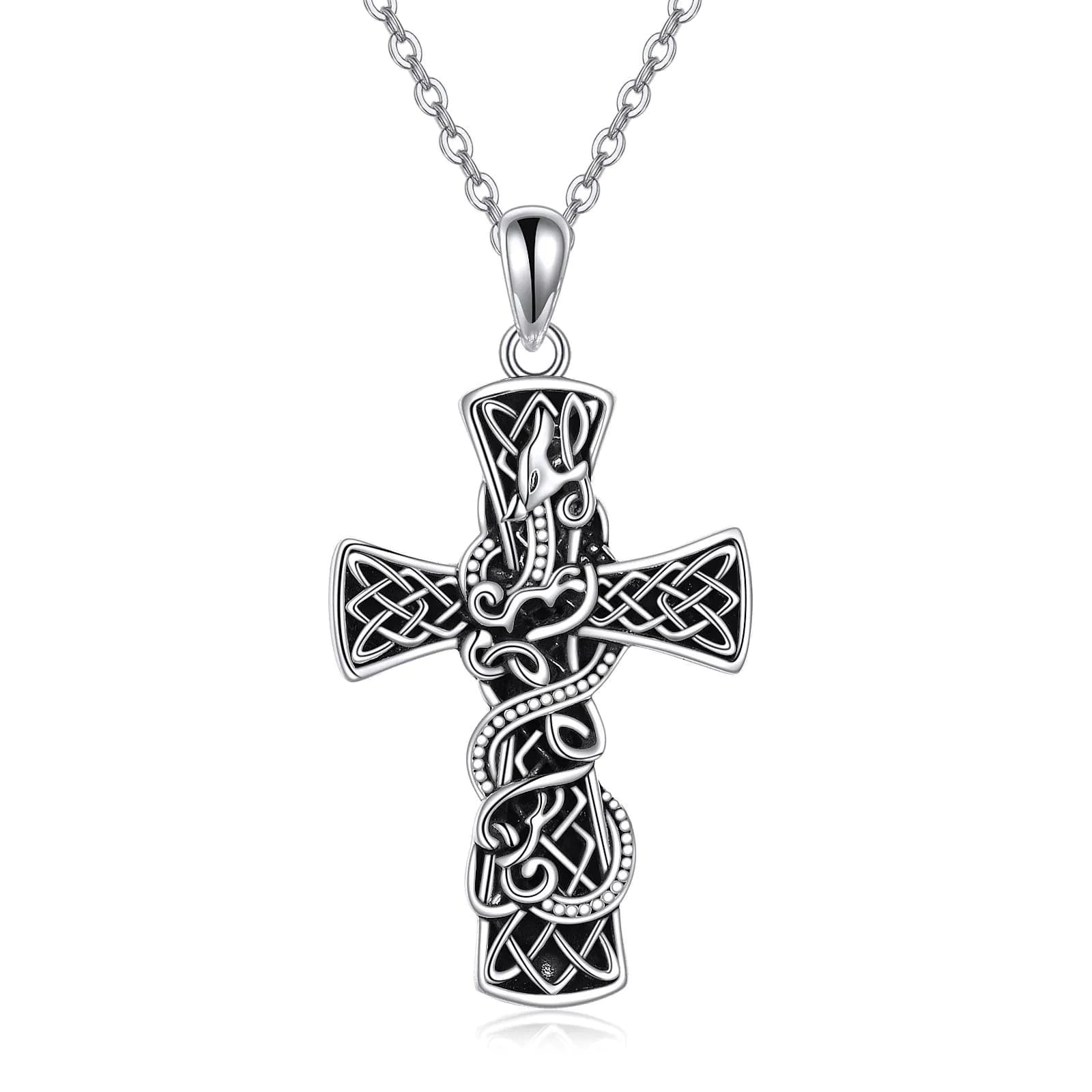 image-Cross Necklace Sterling Silver Cross Faith Celtic Dragon Jewelry for Women Men