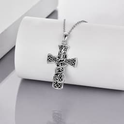 image-Cross Necklace Sterling Silver Cross Faith Celtic Dragon Jewelry for Women Men