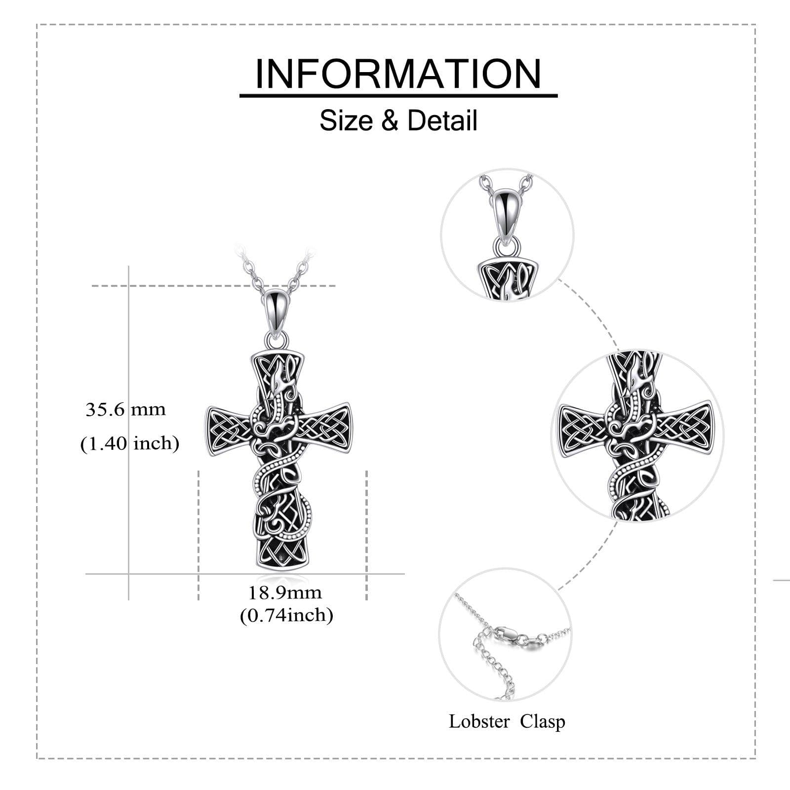 image-Cross Necklace Sterling Silver Cross Faith Celtic Dragon Jewelry for Women Men