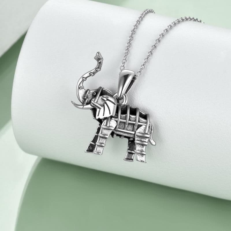 image-Sterling Silver Oxidized Elephant Pendant Necklace for Women and Men