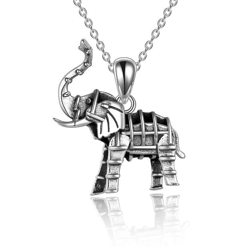 image-Sterling Silver Oxidized Elephant Pendant Necklace for Women and Men