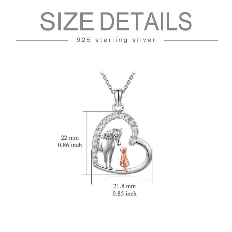 image-Sterling Silver Heart Horse and Girl Pendant Necklace Jewelry Gifts for Women Girls Kids