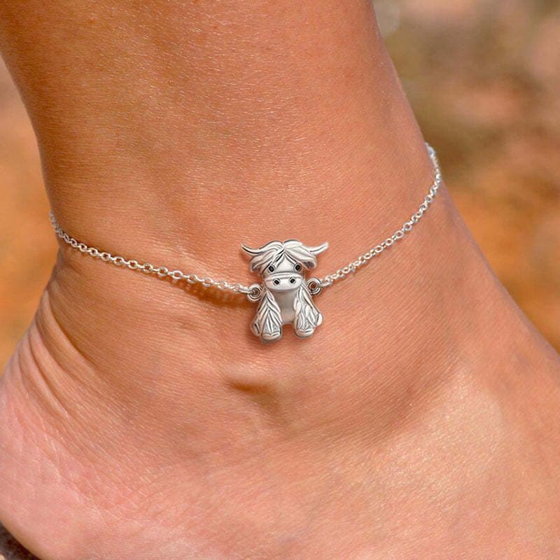 image-925 Sterling Silver Highland Cow Anklet Braclet Animal Jewelry Gifts