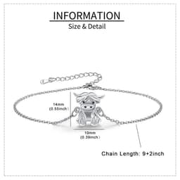 image-925 Sterling Silver Highland Cow Anklet Braclet Animal Jewelry Gifts