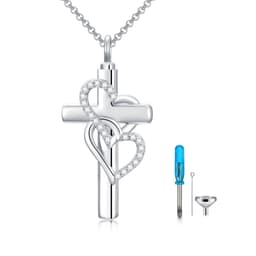 image-Cross Sterling Silver Ashes Urn Heart Pendant Necklace As Cremation Keepsake Jewelry