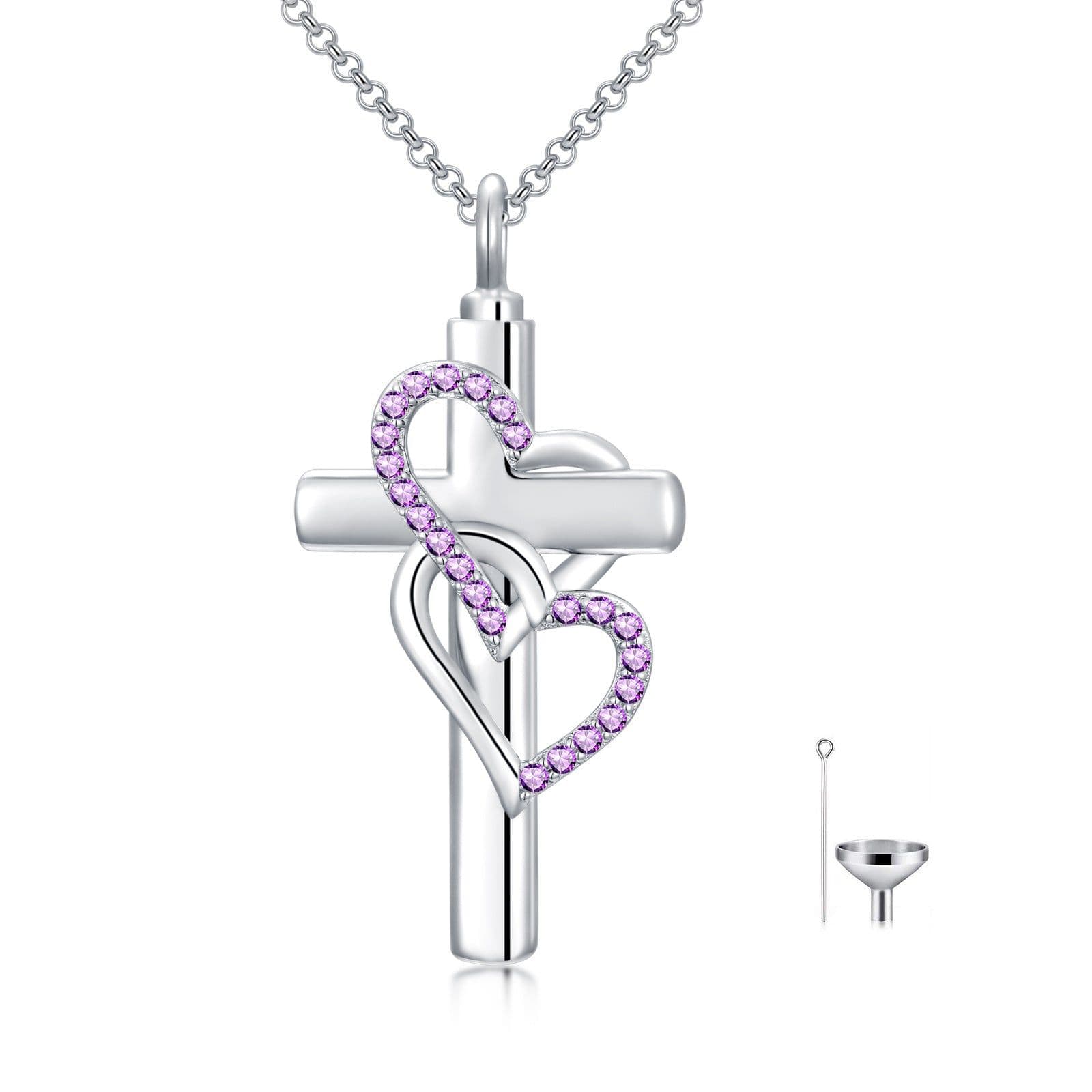 image-Cross Sterling Silver Ashes Urn Heart Pendant Necklace As Cremation Keepsake Jewelry