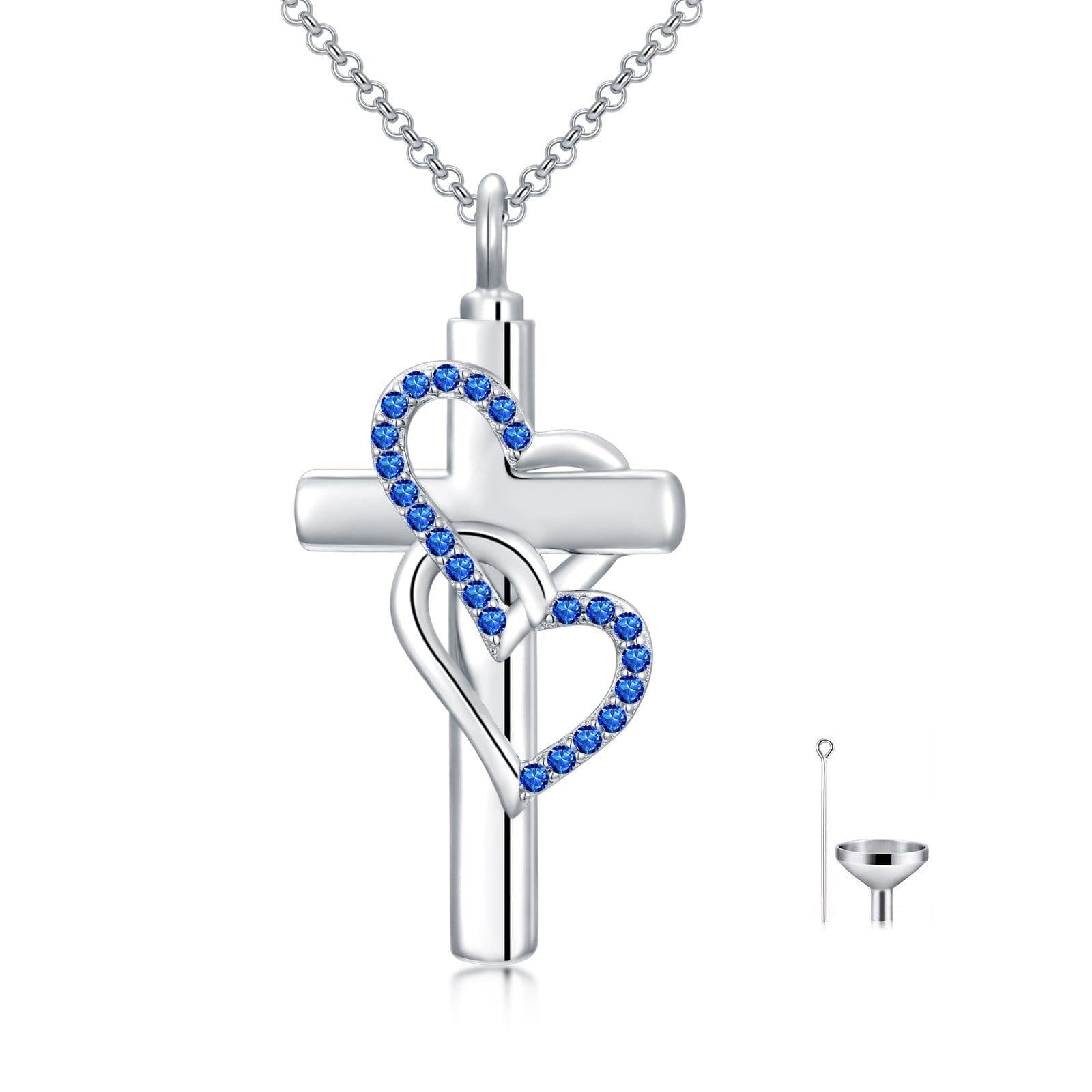 image-Cross Sterling Silver Ashes Urn Heart Pendant Necklace As Cremation Keepsake Jewelry