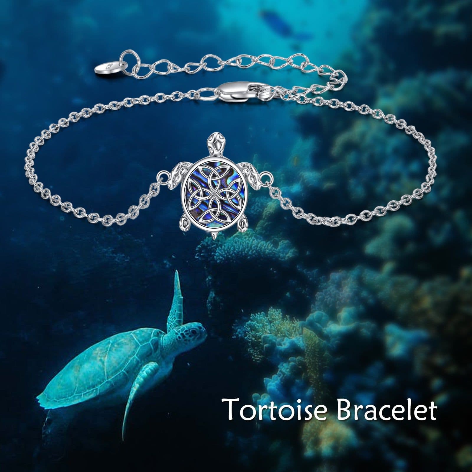 image-Sterling Silver Abalone Sea Turtle Adjustable Ankle Jewelry Gifts for Women