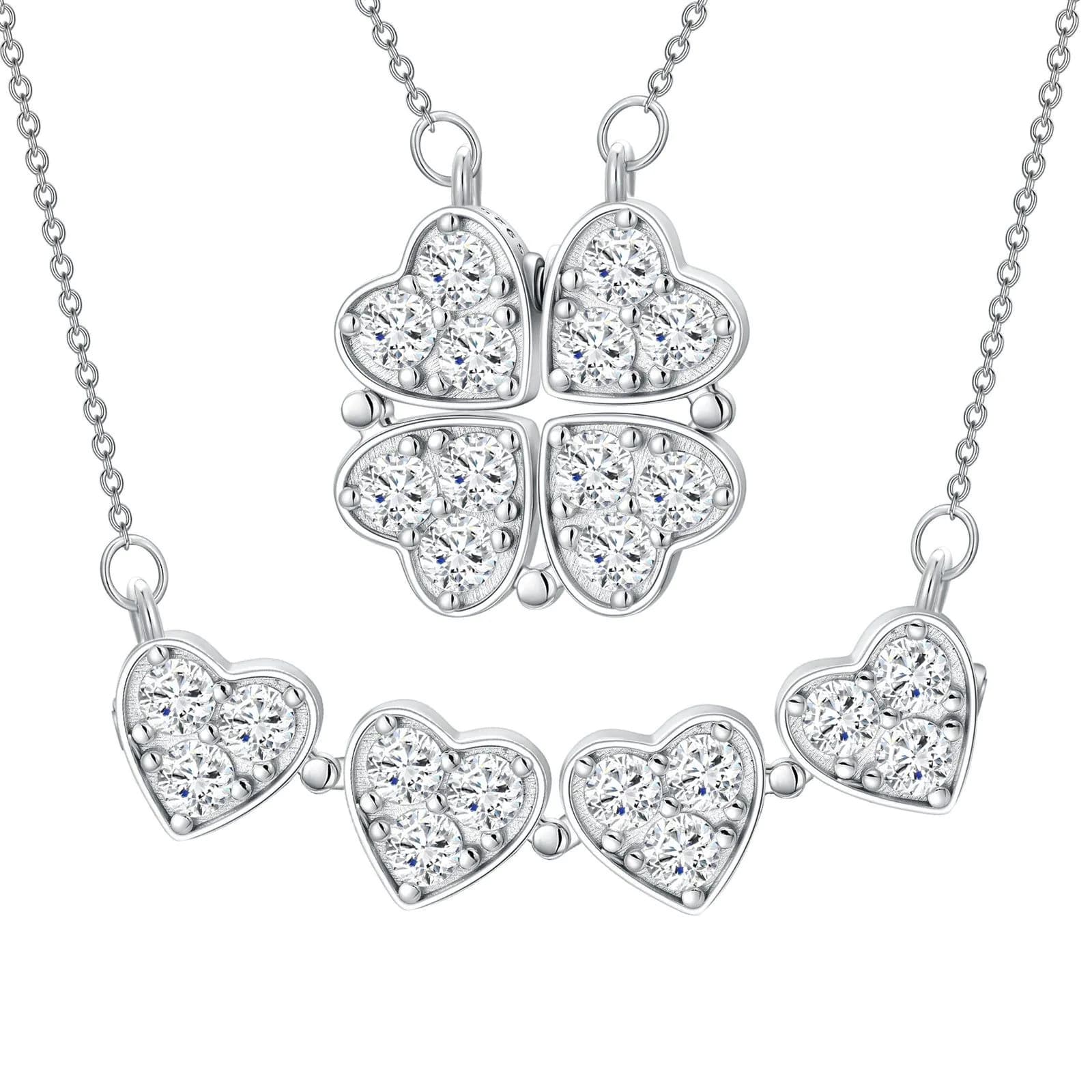 image-Clover Folded Heart Zircon Charm Pendant Necklace Gift for Women