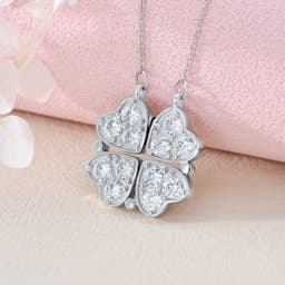 image-Clover Folded Heart Zircon Charm Pendant Necklace Gift for Women