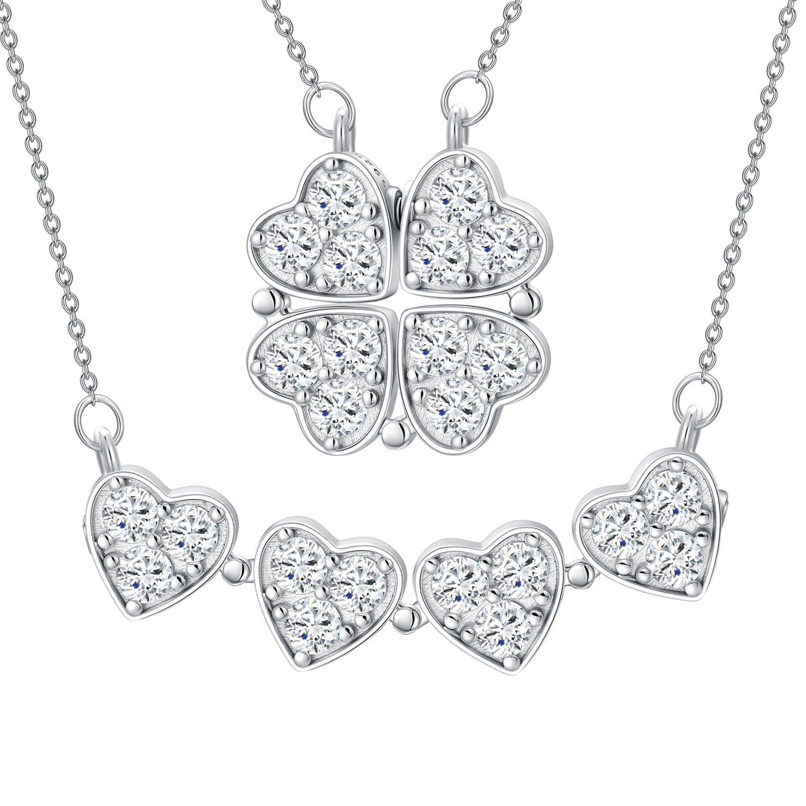 image-Clover Folded Heart Zircon Charm Pendant Necklace Gift for Women