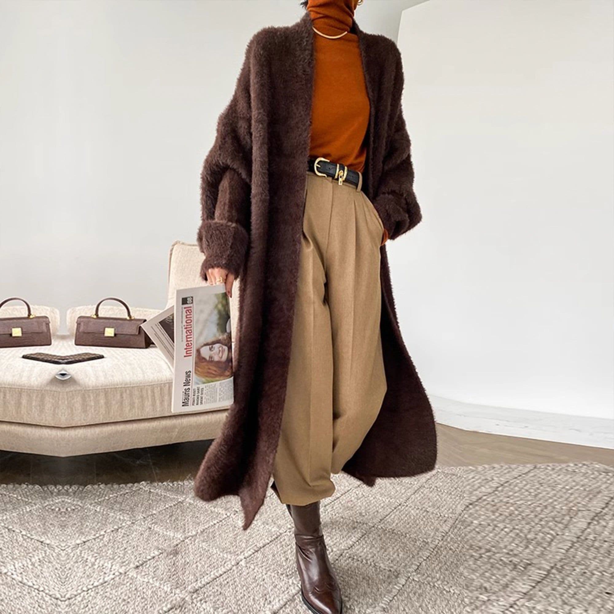 image-Soft Long Cardigan Coat, Trendy Leisure Warm Sweater, Basic Cozy Soft Daily Outfit, Office Wear Sweater, Cozy Knitted Retro Outfit