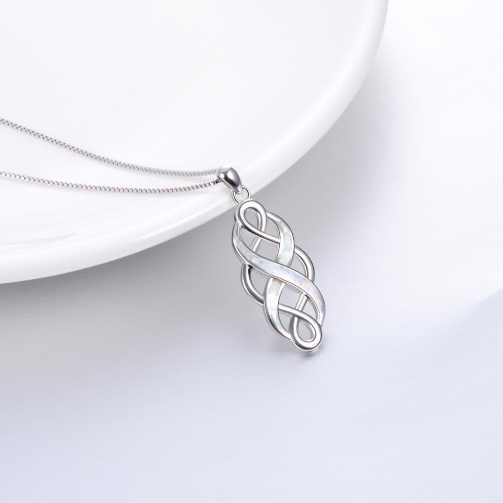 image-Sterling Silver Irish Celtic Knot Opal Pendant Necklace Infinity Love Necklace Gift