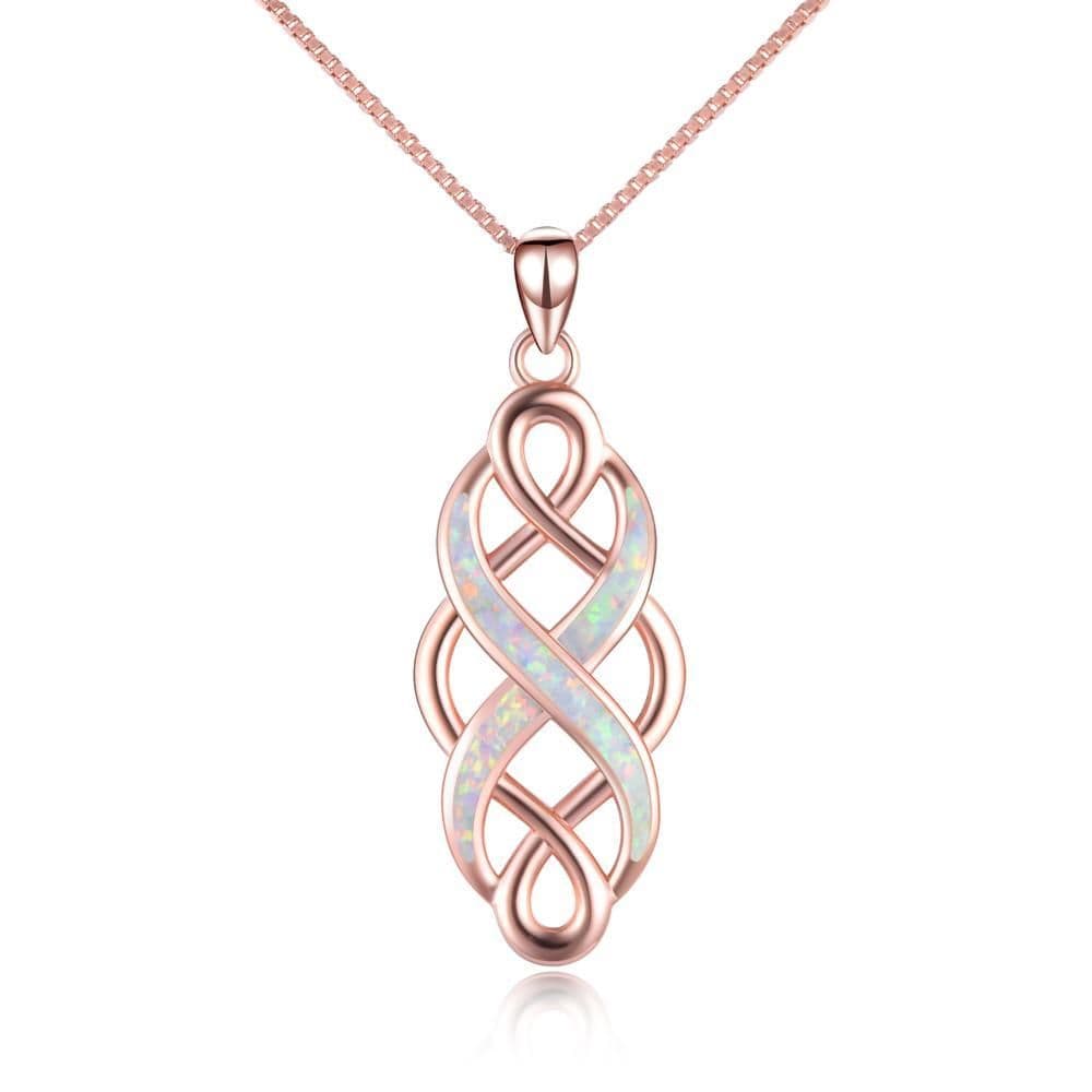image-Sterling Silver Irish Celtic Knot Opal Pendant Necklace Infinity Love Necklace Gift