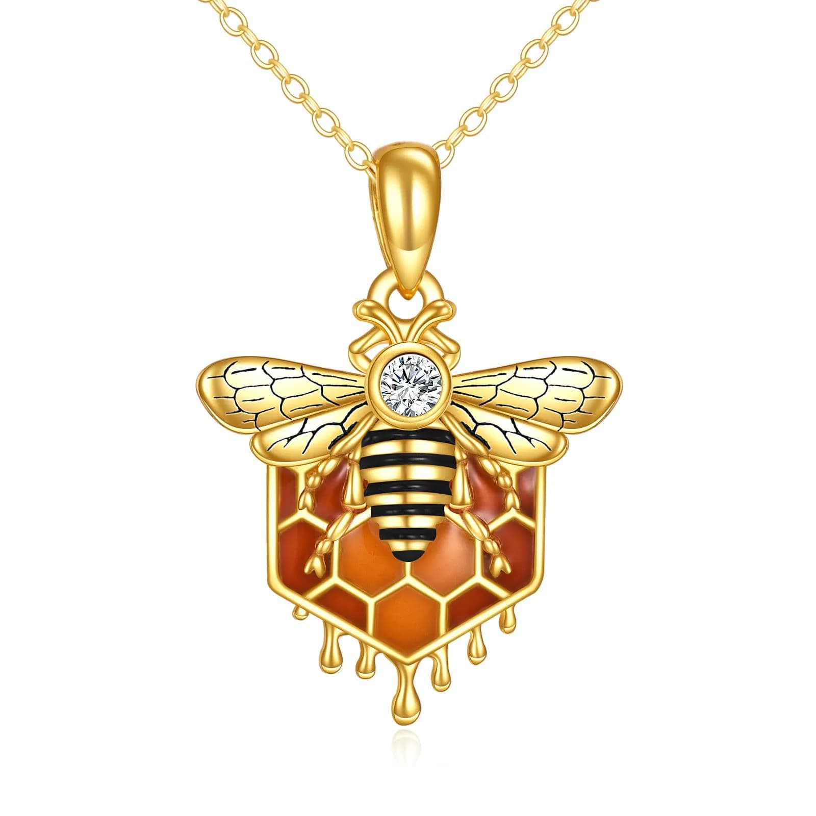 image-Sterling Silver Honeycomb Bee Pendant Necklace Jewelry for Women