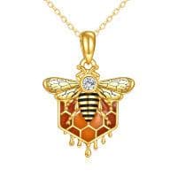 image-Sterling Silver Honeycomb Bee Pendant Necklace Jewelry for Women