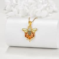 image-Sterling Silver Honeycomb Bee Pendant Necklace Jewelry for Women