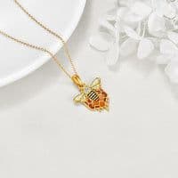 image-Sterling Silver Honeycomb Bee Pendant Necklace Jewelry for Women