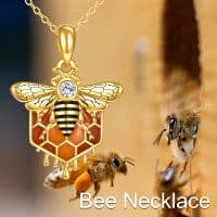 image-Sterling Silver Honeycomb Bee Pendant Necklace Jewelry for Women