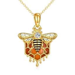 image-Sterling Silver Honeycomb Bee Pendant Necklace Jewelry for Women