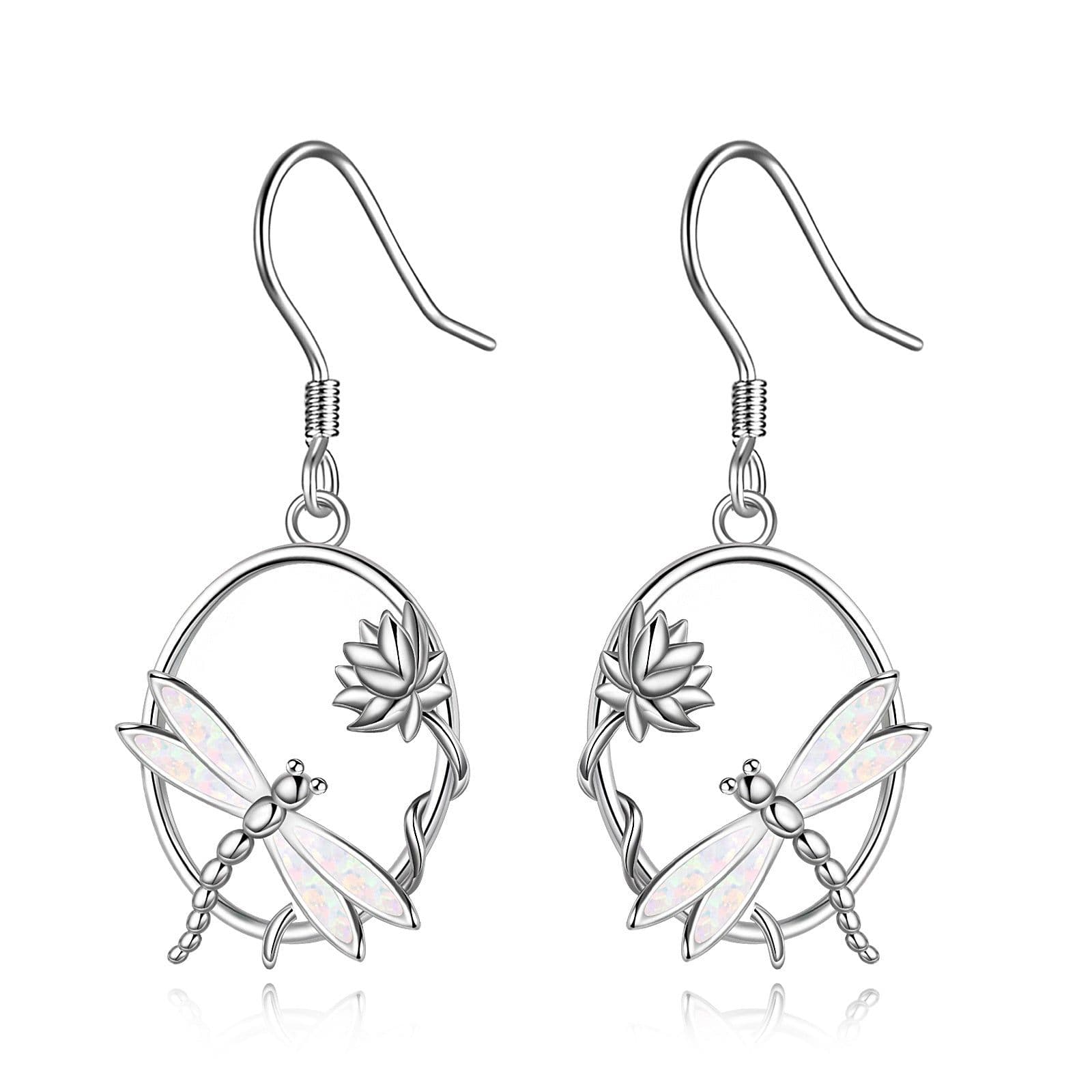 image-Sterling Silver Dragonfly Opal Dangle Drop Earring Jewelry