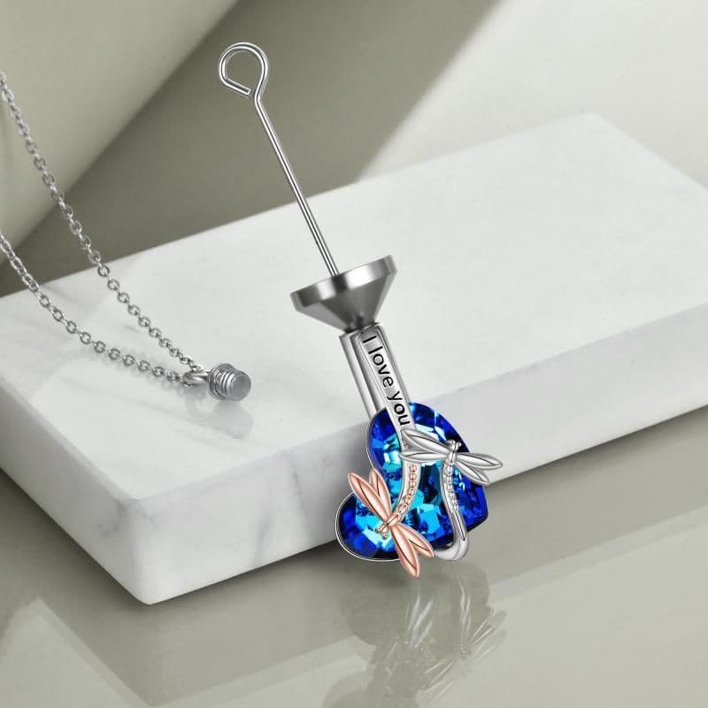 image-Sterling Silver Dragonfly Crystal Urn Pendant Necklace as Gifts for Women