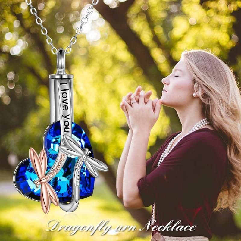 image-Sterling Silver Dragonfly Crystal Urn Pendant Necklace as Gifts for Women