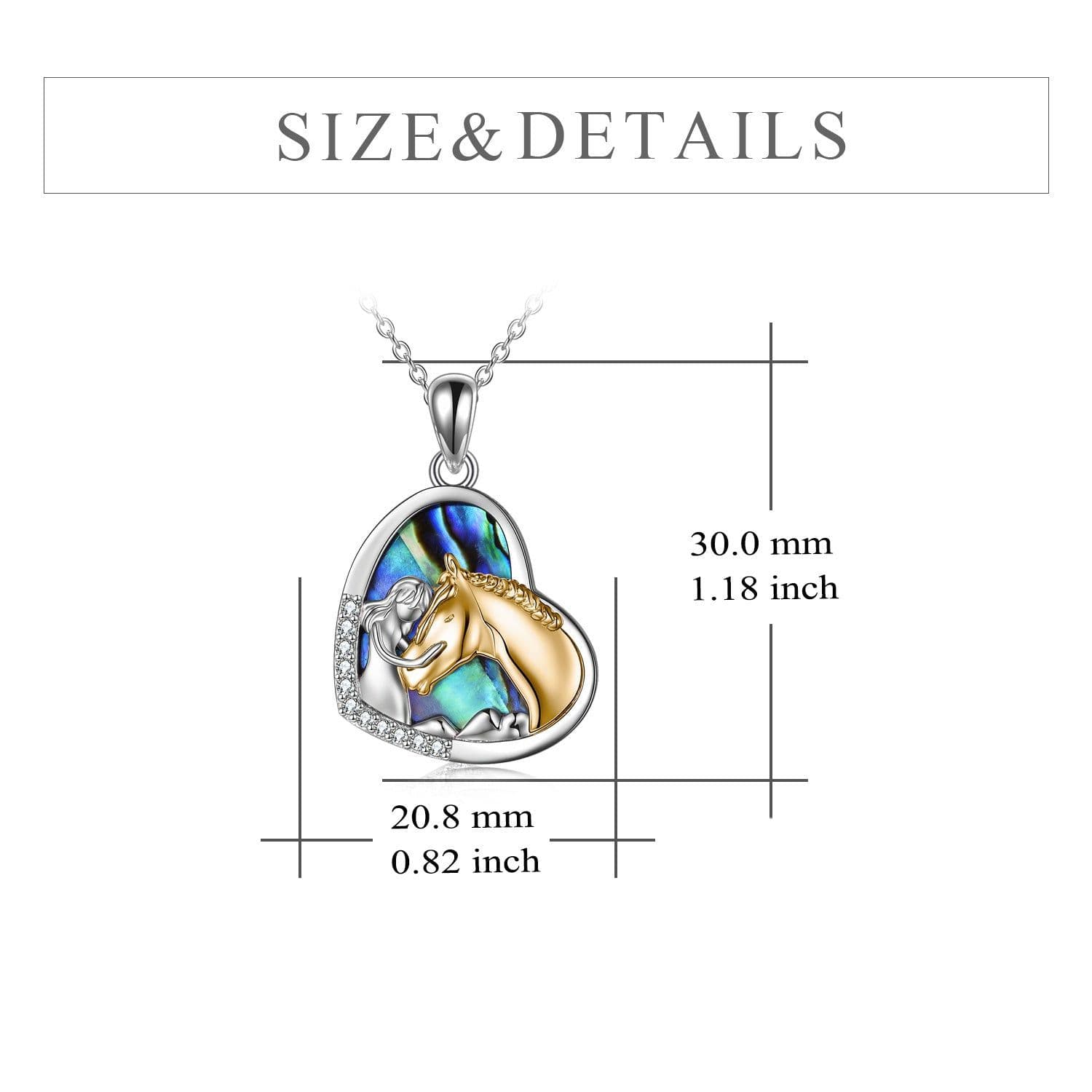 image-Sterling Silver Girls Embrace Horse Heart Pendant Necklace for Women Girls