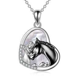 image-Sterling Silver Girls Embrace Horse Heart Pendant Necklace for Women Girls