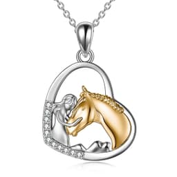 image-Sterling Silver Girls Embrace Horse Heart Pendant Necklace for Women Girls