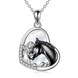 image-Sterling Silver Girls Embrace Horse Heart Pendant Necklace for Women Girls