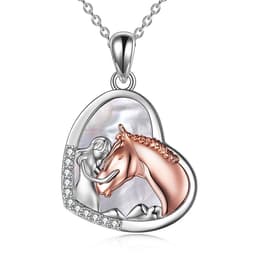 image-Sterling Silver Girls Embrace Horse Heart Pendant Necklace for Women Girls
