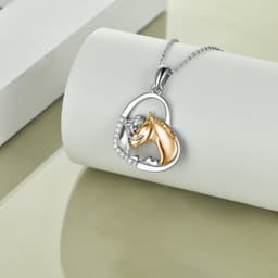 image-Sterling Silver Girls Embrace Horse Heart Pendant Necklace for Women Girls